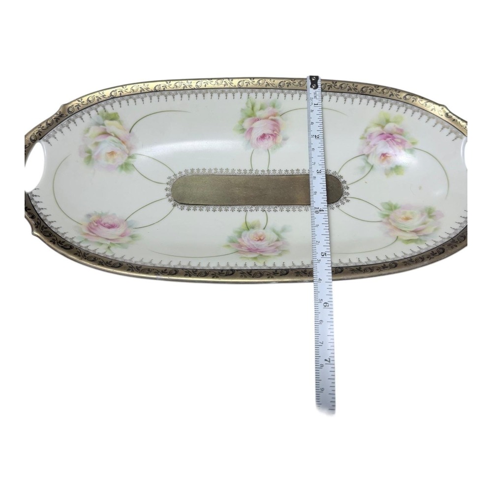 VTg Bavaria Handpainted Porcelain Bread Tray Celery Dish Pink Roses Gold‎ Trim - Picture 8 of 9